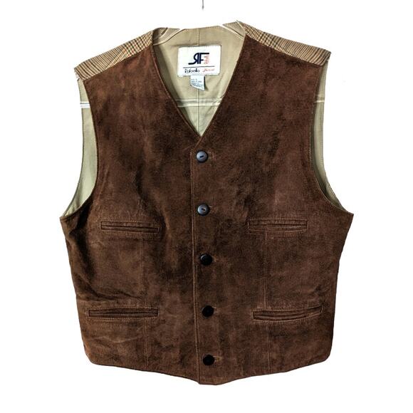 Vintage 90's Rafaella Suede Front Vest Cotton Houndstooth Back Men's Unisex - Picture 1 of 7